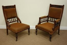 Edwardian walnut upholstered armchair,