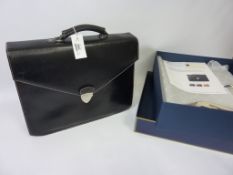 Aspinal of London black leather Executive Laptop Briefcase with red suede lining H33cm x 40.