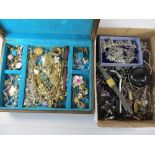 Costume jewellery and watches in two boxes