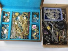 Costume jewellery and watches in two boxes