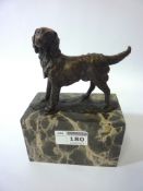 20th century bronze dog on marble base,