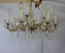 Mid 20th century chandelier with cut crystal drops H56cm Condition Report <a