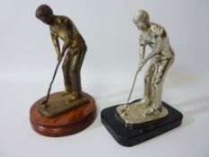 Silver-plated sculpture of a golfer H22cm and a matching brass sculpture (2) Condition