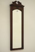 Edwardian narrow oak framed bevel edged mirror,