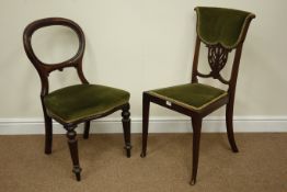 Victorian walnut balloon back chair with upholstered serpentine seat and an Edwardian walnut