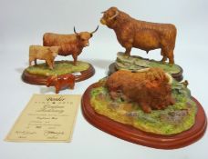 Three Border Fine Arts Highland Cattle sculptures and one other (4)