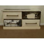 Large 19th century painted pine four drawer chest/shop cabinet, haberdashery, L181cm, D61cm,