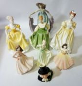 Two Royal Doulton figures 'Natalie' HN3173, 'Fair Lady' HN2193, Coalport figure 'Emily',