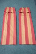 Fabric Gallery York Osborne & Little red/gold interlined curtains with pleated and tasseled headers,