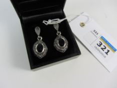 Pair of Whitby jet and marcasite drop ear-rings stamped 925