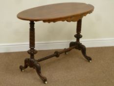 Victorian oval rosewood stretcher base centre table, 106cm x 54cm,