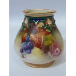 Royal Worcester vase hand painted with autumnal fruit and flowers, date code for 1908,