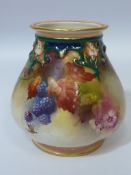 Royal Worcester vase hand painted with autumnal fruit and flowers, date code for 1908,