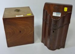 Early George III small figured mahogany serpentine front knife box 15cm x 26cm high and an early