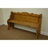 Waxed pine shaped top pew,
