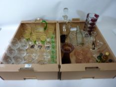 Vintage hand blown glass water set, Babycham glasses, other drinking glasses,