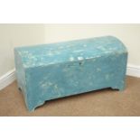Rustic blue finish dome top blanket box, raised on bracket feet, W94cm, H47cm,