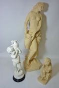 Three classical design plaster figures H67cm diminishing