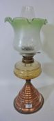 Early 20th century James Lee & Son Liverpool oil lamp on copper stand H57cm overall