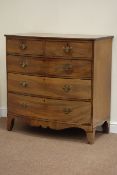 19th century mahogany bow front chest fitted with two short and three long oak sided drawers,