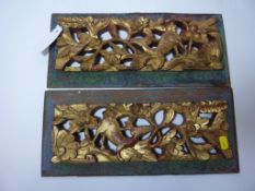 Pair late 19th/early 20th century Chinese carved wood Peranakan wedding bed panels decorated with