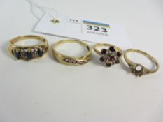 Four gold rings set with sapphires,