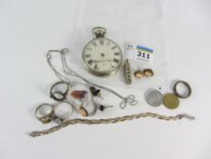 Hallmarked silver pocket watch, bracelet,rings,