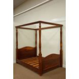 Stained pine 4' 6" four poster bed frame