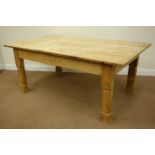 19th century waxed pine board rectangular kitchen table, 104cm x 178cm,