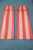 Fabric Gallery York Osborne & Little red/gold interlined curtains with pleated and tasseled headers,