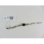 Flattened chain bracelet set with Whitby Jet stamped 925