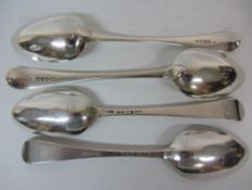 Two mid 18th century Hanoverian pattern silver tablespoons and two George III tablespoons approx