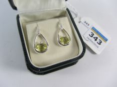 Pair lemon topaz pendant ear-rings stamped 925