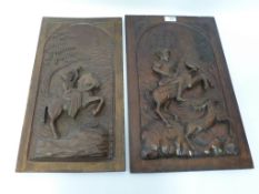 Pair 20th century carved oak panels H53cm