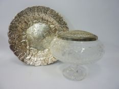 Reed and Barton (American) silver-plated strawberry dish D35cm and a large Stuart cut crystal rose