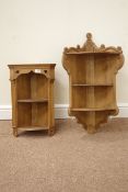 Two small wall hanging corner units with carved and fluted detail