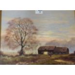 Farmstead at Sunset, autumnal oil on canvas signed by Arthur Lockie (1948-),