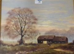 Farmstead at Sunset, autumnal oil on canvas signed by Arthur Lockie (1948-),