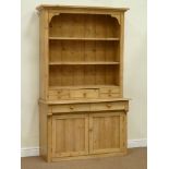 19th century pine dresser fitted with two drawers and double cupboard below,