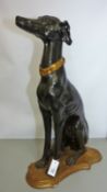 20th century carved wood seated greyhound H79cm