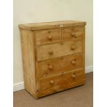 Victorian stripped pine chest fitted with two short and three long drawers, W93cm, H104cm,