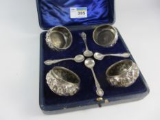 Set of four Edwardian silver salts with matching spoons by Joseph Gloster Birmingham 1905 cased