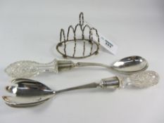 Pair of Victorian silver salad servers with cut glass handles by Barker Brothers Birmingham 1899