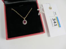 Ruby and diamond pendant necklace hallmarked 9ct