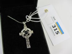 Whitby jet Celtic cross pendant necklace stamped 925