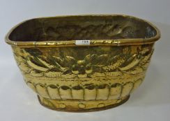 19th century embossed brass log bin 52cm x 28cm high