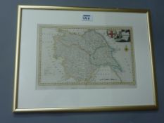 'A New Map of Yorkshire', hand coloured 18th century engraving by Thomas Conder pub Alex.