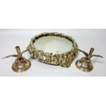 Victorian 'Rustic' silver plated centre piece with mirrored centre 35cm and a pair of eagle epergne