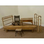 19th century striped pine washstand fitted with single drawer, rustic pine plank bench,