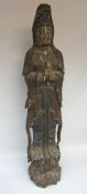 Large 18th/19th century Chinese carved wood and gesso Temple Deity with polychrome decoration H99cm
